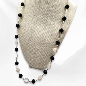 Black Agate, Baroque Pearl handcrafted necklace